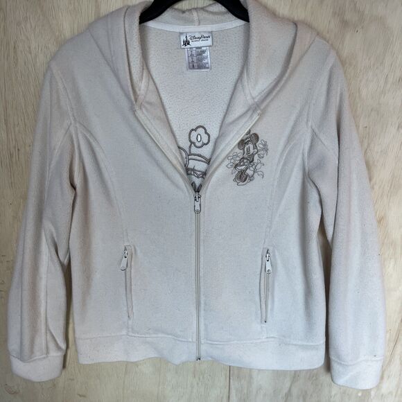 Jackets & Blazers - Disney Parks Womens Medium Minnie Mouse Ivory Fleece Hoodie Full Zip Stitched